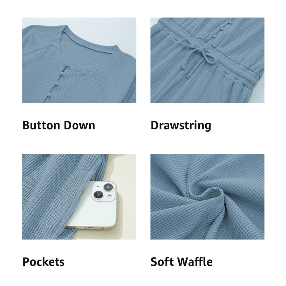 NEW Fixmatti Green Waffle Knit Crew Button Short Sleeve Romper Jumpsuit Beach S - Picture 11 of 15